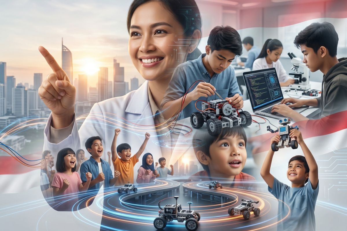Students learning robotics